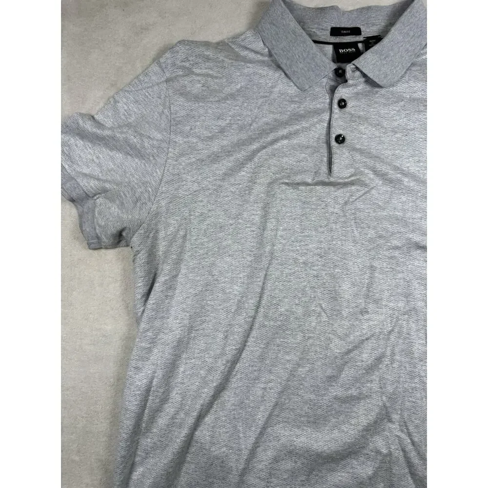 BOSS Hugo Boss Mens Gray Slim Fit Polo Shirt Short Sleeve Textured Golf Large